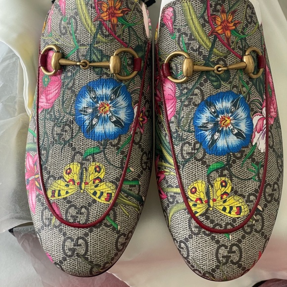 ❌SOLD❌ GUCCI Jordan Flora Canvas and Leather Mules -Size 38.5 - Picture 6 of 11